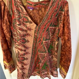 Multicolor Silk V-Neck Women's Top